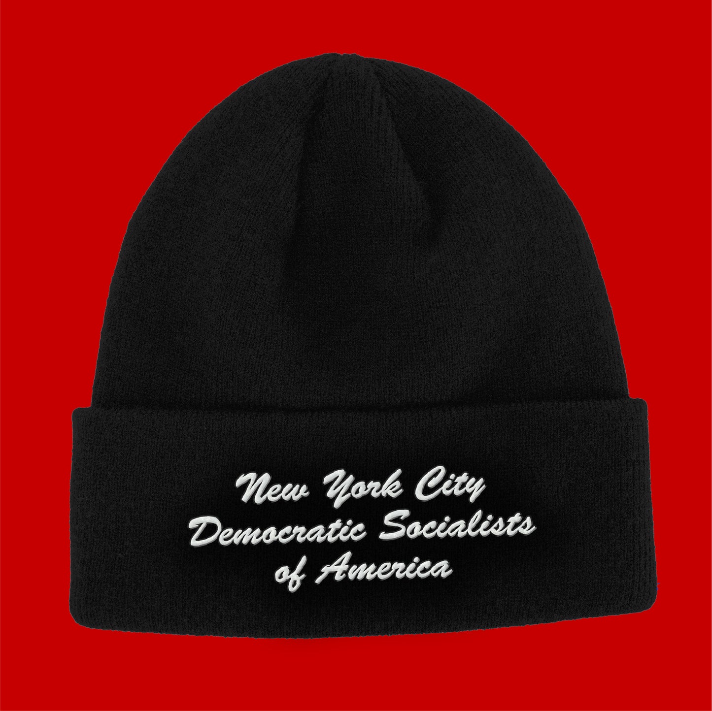 black beanie with white text
New York City
Democratic Socialists
of America