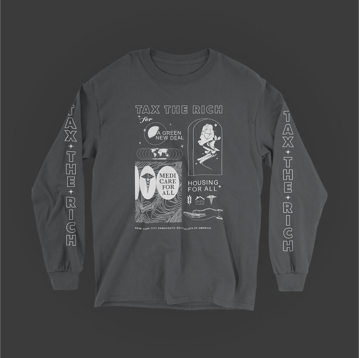 Tax The Rich Long Sleeve T-Shirt- Charcoal