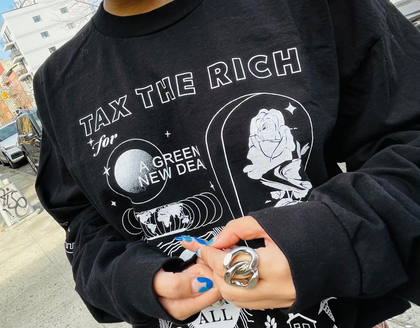 Tax The Rich Long Sleeve T-Shirt- Black